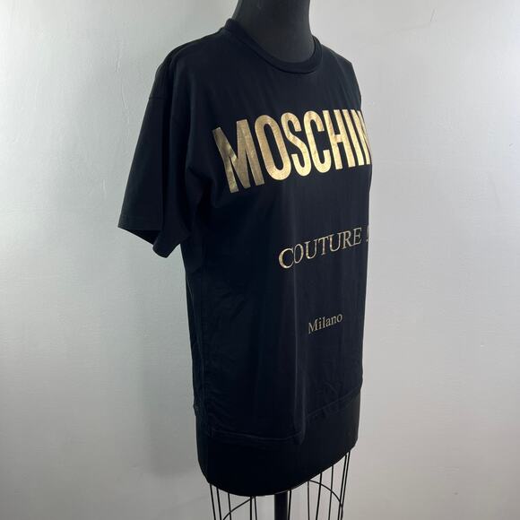 MOSCHINO Couture Black Gold Top Cotton Crew Neck Straight Hem Pullover Size XXS - Picture 4 of 9